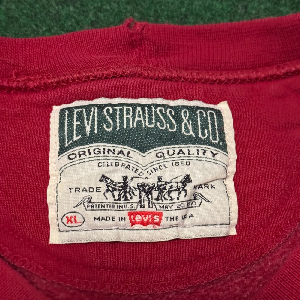 Vintage 90s Levi’s Strauss Red Minimalist USA Made XL Pullover Sweatshirt - Picture 3 of 7